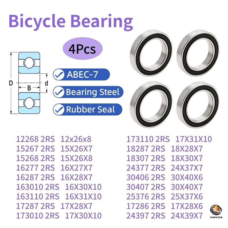 4P 30406 RS 30x40x6, 17287RS 17X28X7, 16287RS 16X28X7, 24377RS 24X37X7  ABEC-7 Bicycle Bearing Thin Wall Shielding Ball Bearing