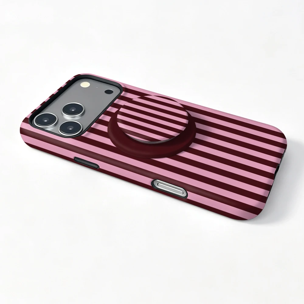 Striped Magnetic Case For iPhone 17 16 15 14 13 12 11 Pro Max Air 16e 7 8 Plus XS Max X XR 2 IN 1 Film Phone Holder Stand Case view 3