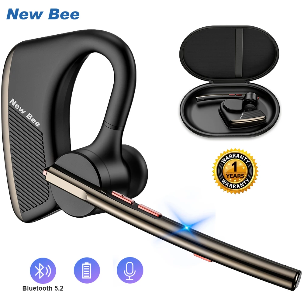 New Bee M50 Wireless Earpiece Bluetooth Headset 5.2 Headphone with Dual Mic Hands-free Earbuds CVC8.0 Noise Cancelling