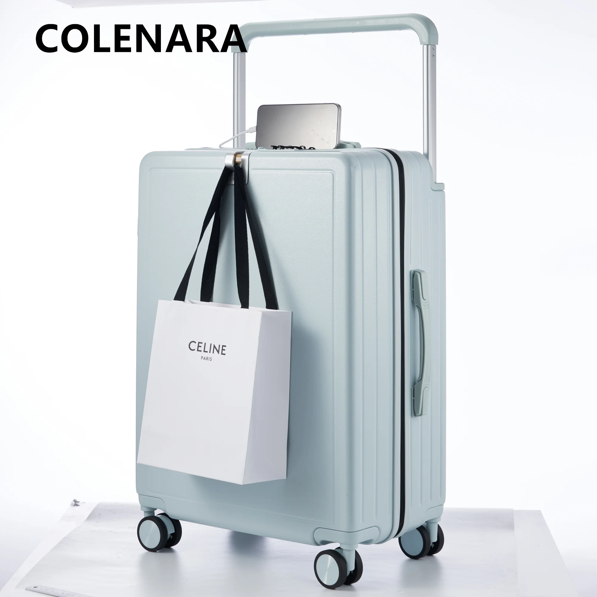 COLENARA USB Charging Suitcase Multifunctional Boarding Box Large Capacity Trolley Case 20