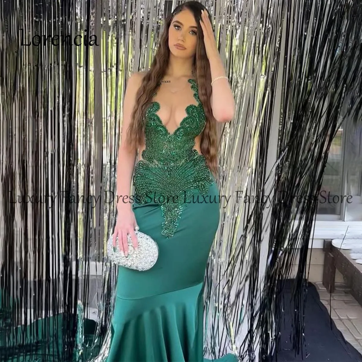 Vestido de fiesta de sirena con diamantes, Formal personalizado, 2024, purpurina transparente, cuentas de diamantes de imitación, volantes, vestido de fiesta de cumpleaños, vestidos formales