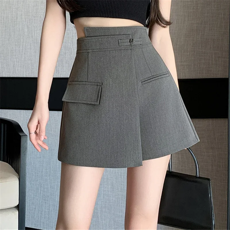 Vintage Chinese Style Women's Skirts Elegant Irregular Office High Waist Solid Color Casual Mini Shorts Skirts Female
