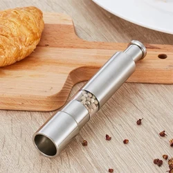 One Handed Salt And Pepper Mill Salt Pepper Grinders With Push Button Tops Stainless Steel Base And Rod  Kitchen Cooking Gadgets