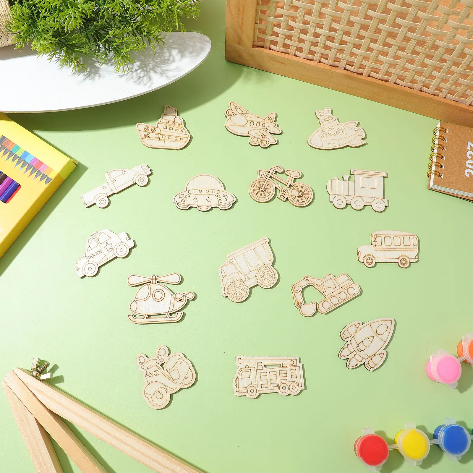 100Pcs Wooden Wooden Craft Blank For Baby Shower Decorations Christmas Trees Ornament Vehicle Cutouts Smooth