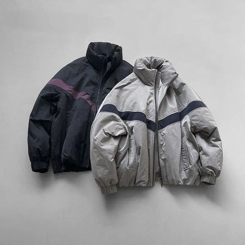 Down Jacket Men's Winter American Standing Collar Contrasting Color Duck Down Loose and Versatile