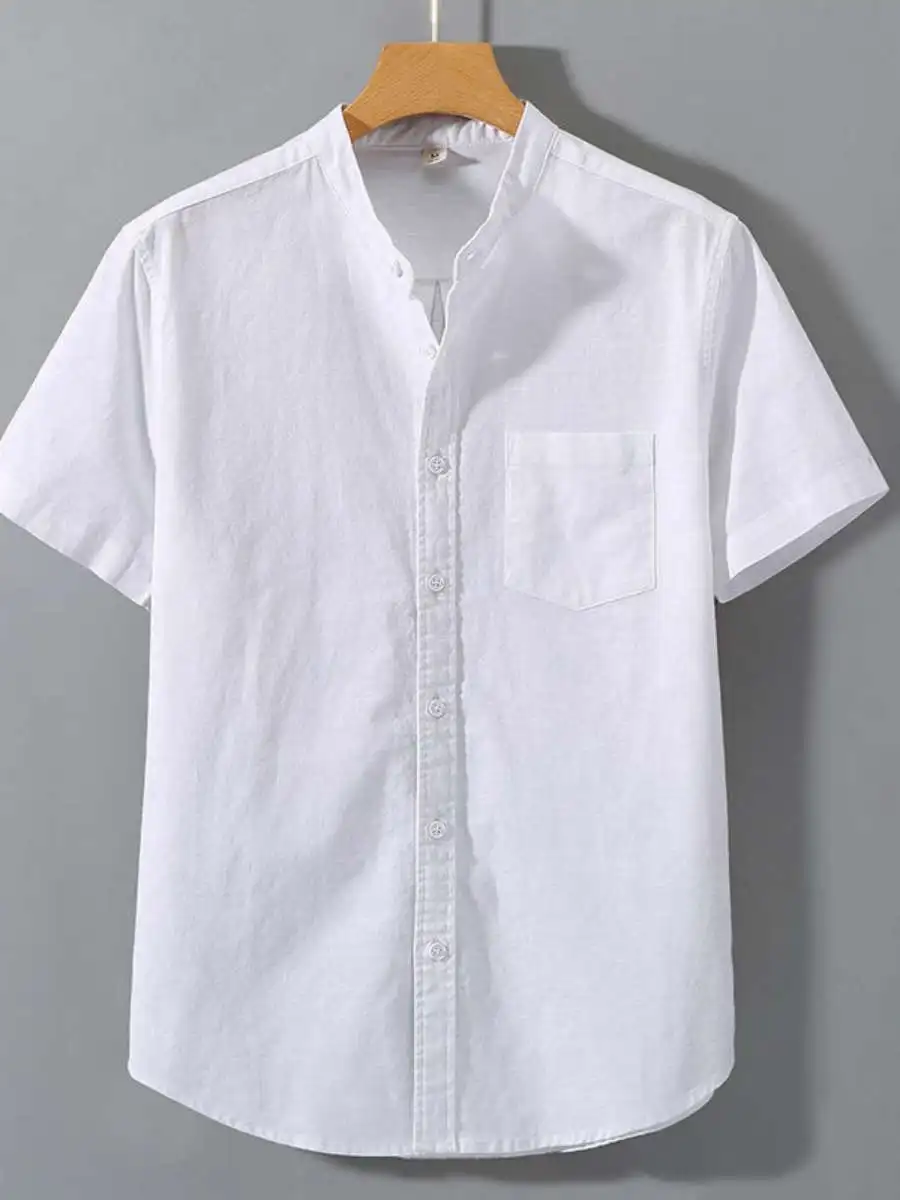 

Men's Cotton Linen ort Sve irt Casual Summer Faion Simple Small Stand Collar Top Pure Color Loose Fit Spring 2023