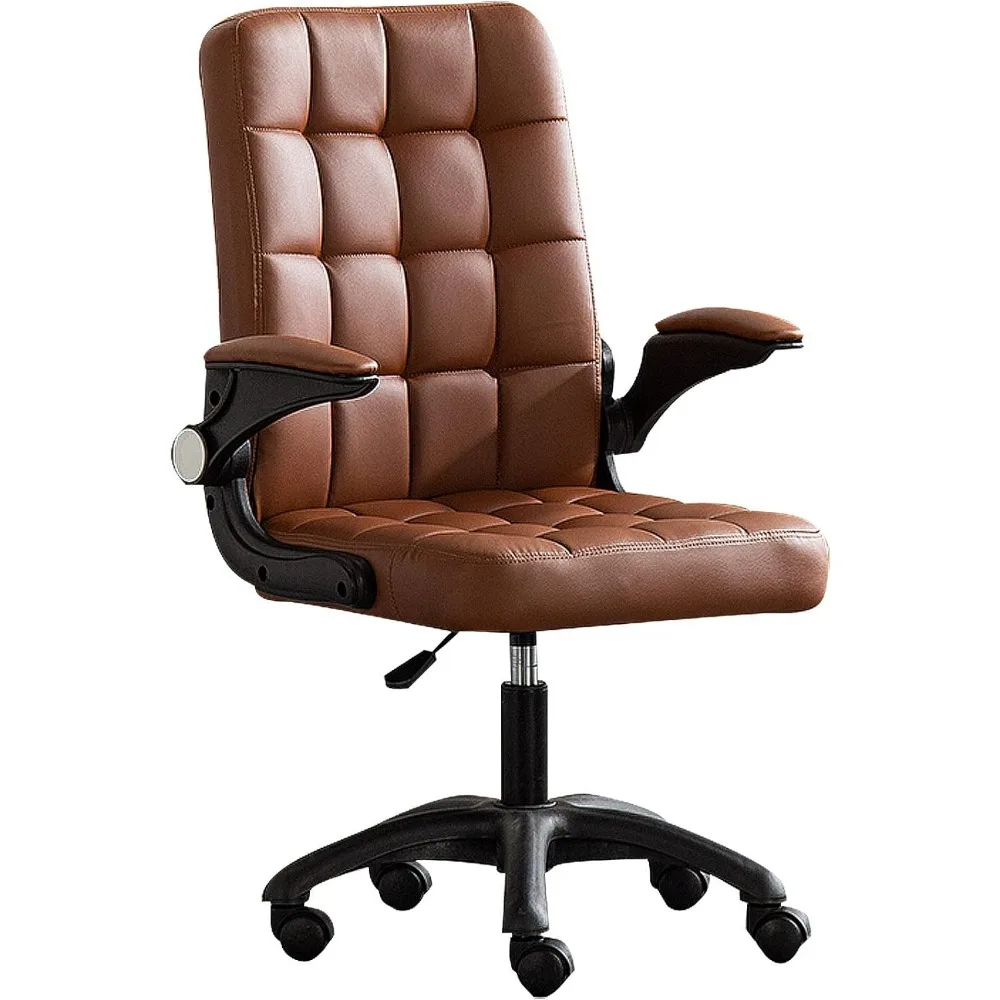 

Swivel Chair Mid-Back Home Office Chair, Ergonomic High Back PU Leather Cushion Lumbar Support Adjustable Executive Desk