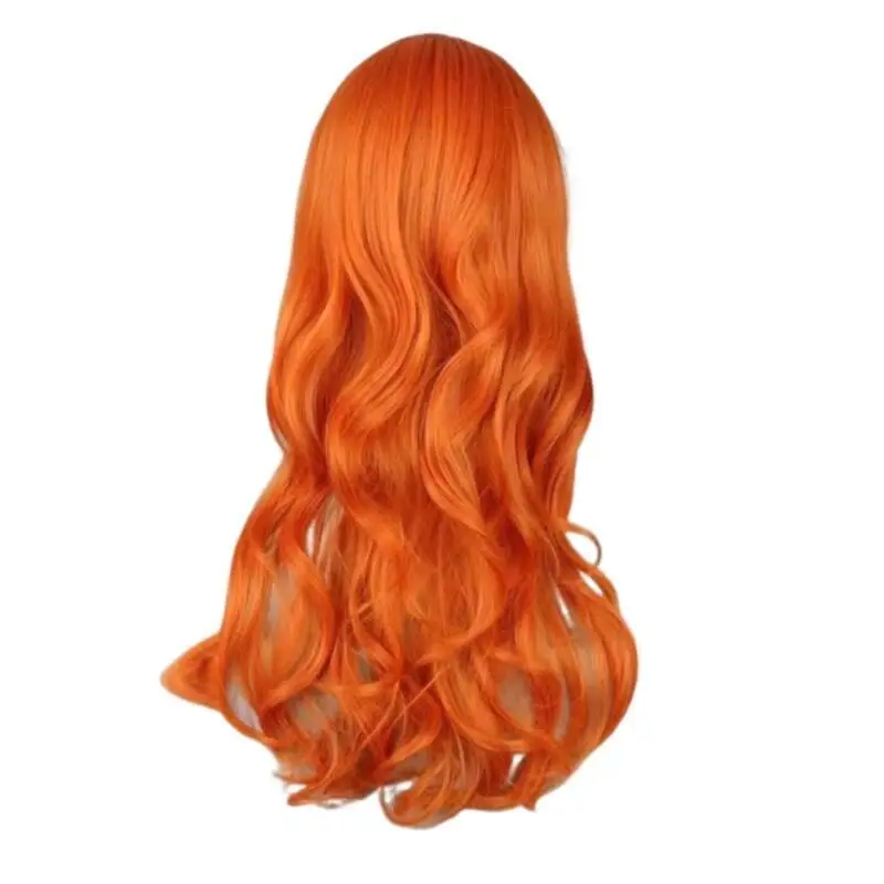 Japanische Anime-Piraten-Themen-Nami-Cosplay-Perücke für Frauen, orange, lang, gewellt, lockig, mit seitlichem Pony, hitzebeständige synthetische Perücke