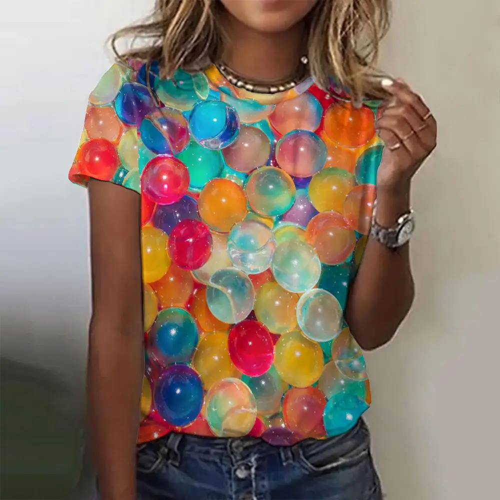 

Summer Fashion Women's T-shirts Colored Crystal Ball Print Short Sleeves T shirt 2024 Designer New Women Clothing Tops Pullover