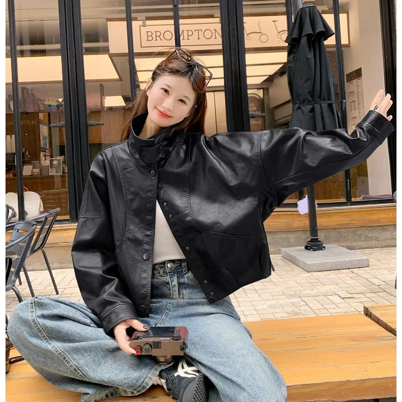 Veste en cuir noir pour femmes avec Look haut de gamme, nouveau Style d'automne, veste en cuir jumelée pour femmes, haut à la mode