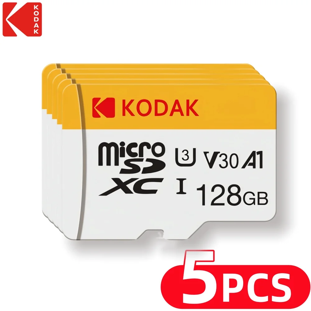 KODAK(2024) microSD Card + SD Adapter, 1 TB,  Full HD & 4K UHD, 100 MB/s Read, 130 MB/s Write, Memory Card128GB-White-5PCS