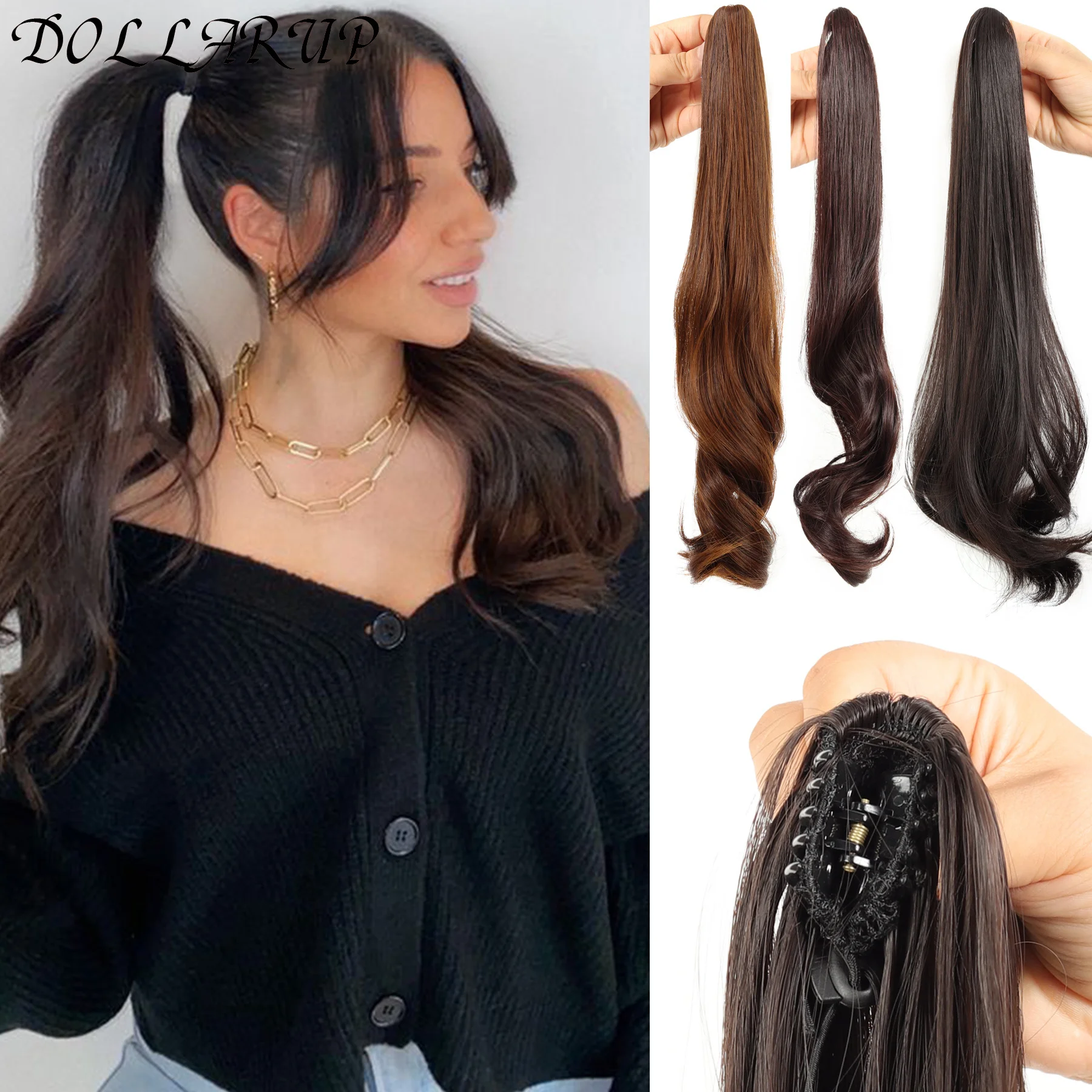 

45CM/18INCH Synthetic Long Straight Grab Clip In Ponytail Hair Extensions Hair Piece For Women Hair Accessories