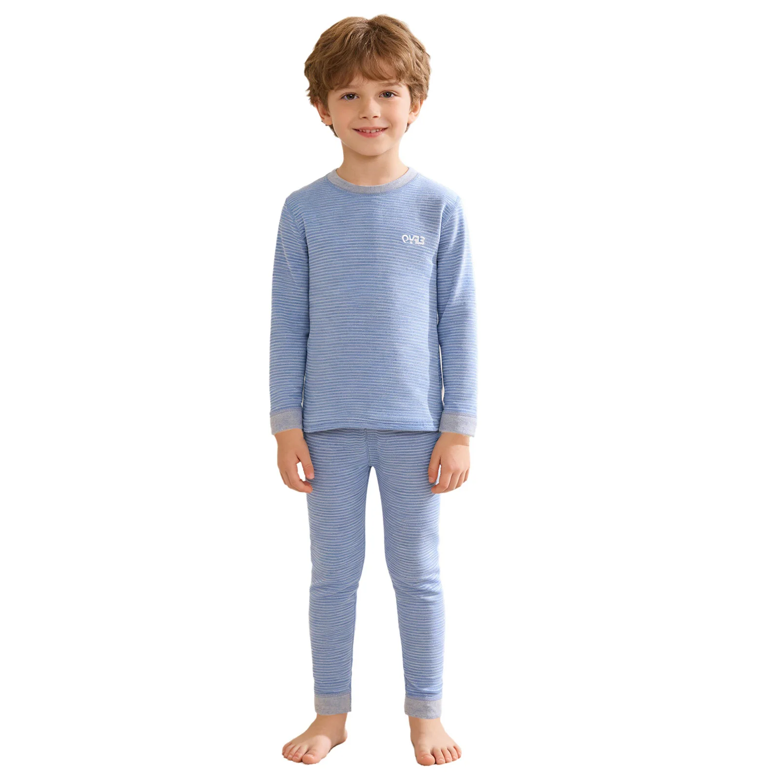 

Kids Boys Girls Striped Thermal Underwear Set Winter Sleepwear Homerwear Loungewear Round Neck Long Sleeve Top + Leggings Pants