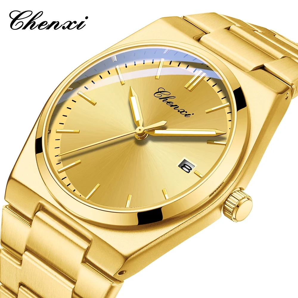 남자를위한 패션 오리지널 시계 CHENXI 럭셔리 브랜드 날짜 방수 빛나는 시계 골드 쿼츠 남자 손목 시계 reloj hombre