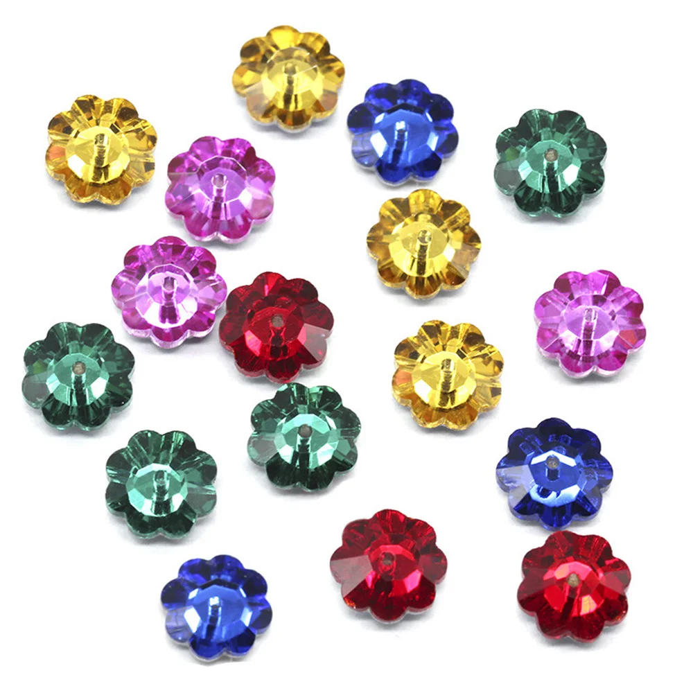 30 Stück 6mm-10mm Flache Rückseite Mittelloch Näh-Strasssteine Glänzende Kristalle Strassperlen zum Aufnähen auf Kleidung Stoff Edelsteine – Detail 2
