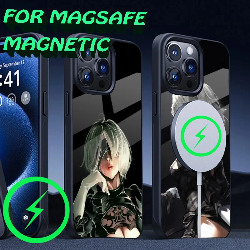 N-NieR A-Automata 2B Phone Case For iPhone 16,15,14,13,12,11,Plus,Pro,Max Mini Magsafe Magnetic Wireless Charging