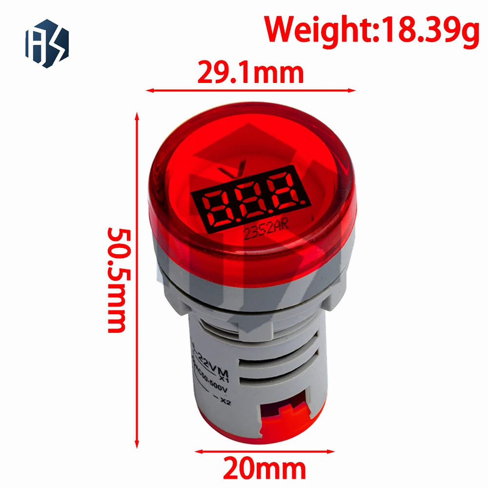 AD16 mini circular AC voltmeter head 22mm 22DSV LED digital display voltmeter AC60~500V