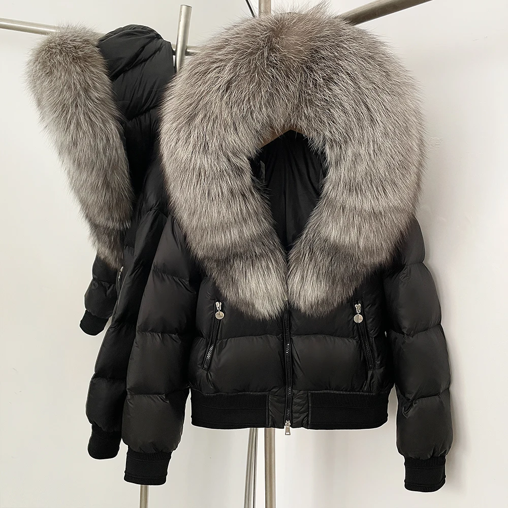 Reality Fur Jacket Hooded White Duck Down Coat Warm Puffer Jacket Women New Winter Real Fox Fur Collar Thick Natural Fur Fluffy