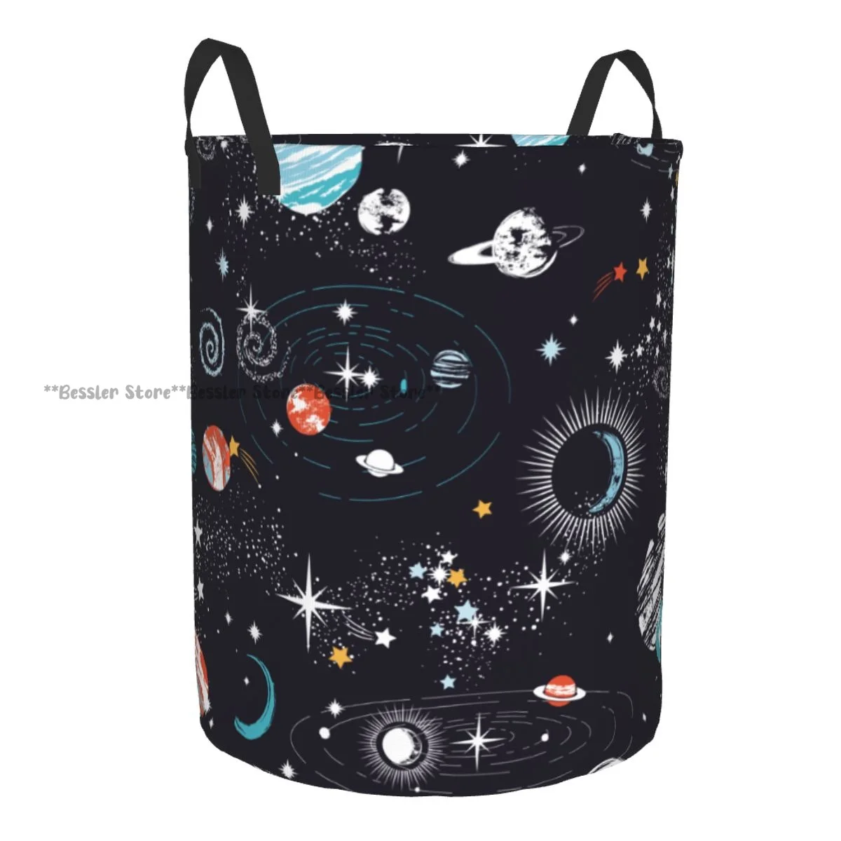 

Laundry Basket Space Galaxy Constellation Zodiac Star Round Storage Bin Collapsible Hamper Clothes Bucket Organizer
