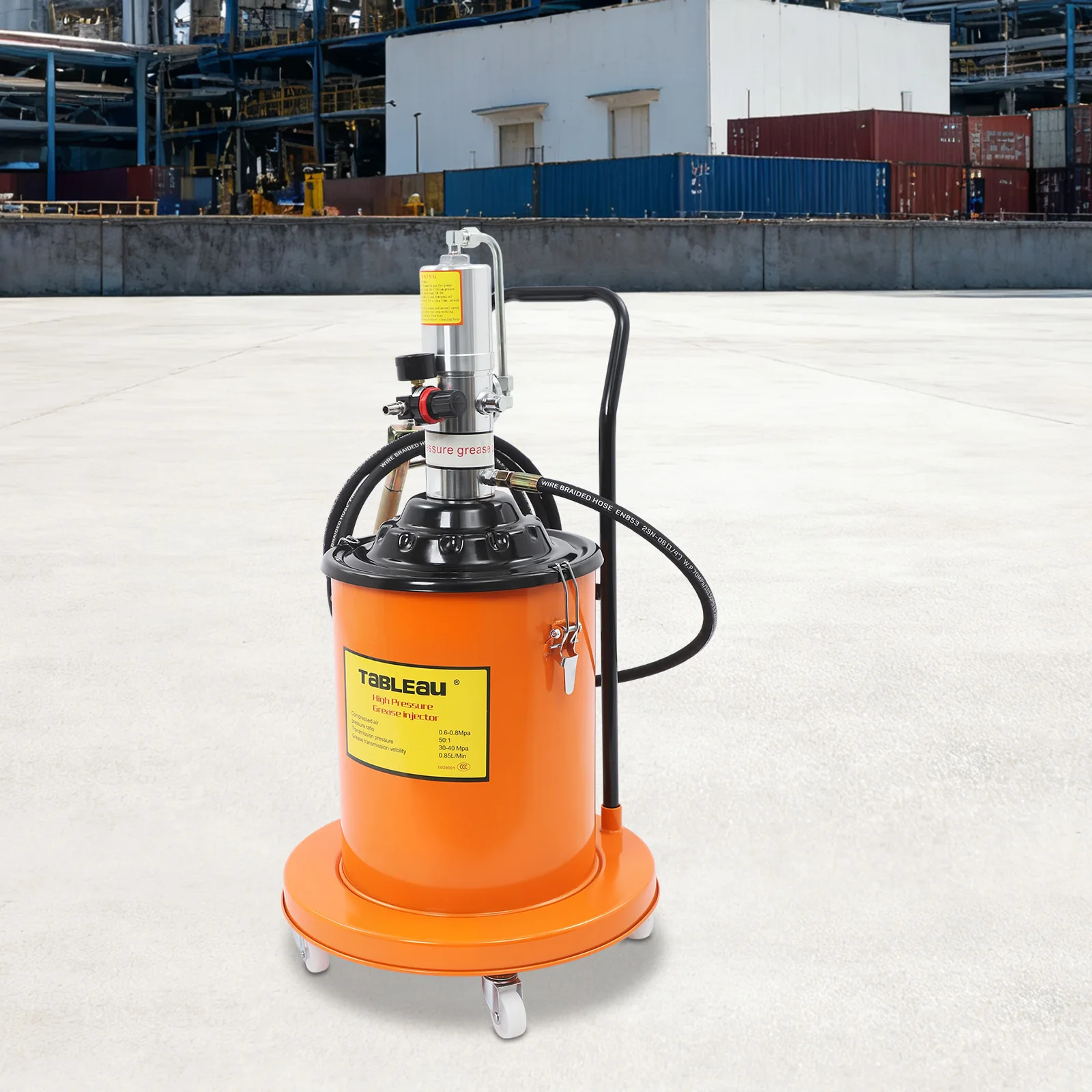 

5 Gallon High Pressure Pneumatic Butter Machine, Air Operated Grease Pump with Hose Pneumatic Grease Bucket Gun and Wheels