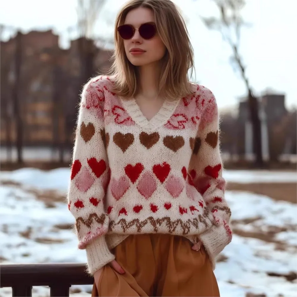 Women's New 3D Printed Christmas Knitted Long Sleeved Tops  Casual Loose Fitting Female Casual Wear Versatile Street Clothing