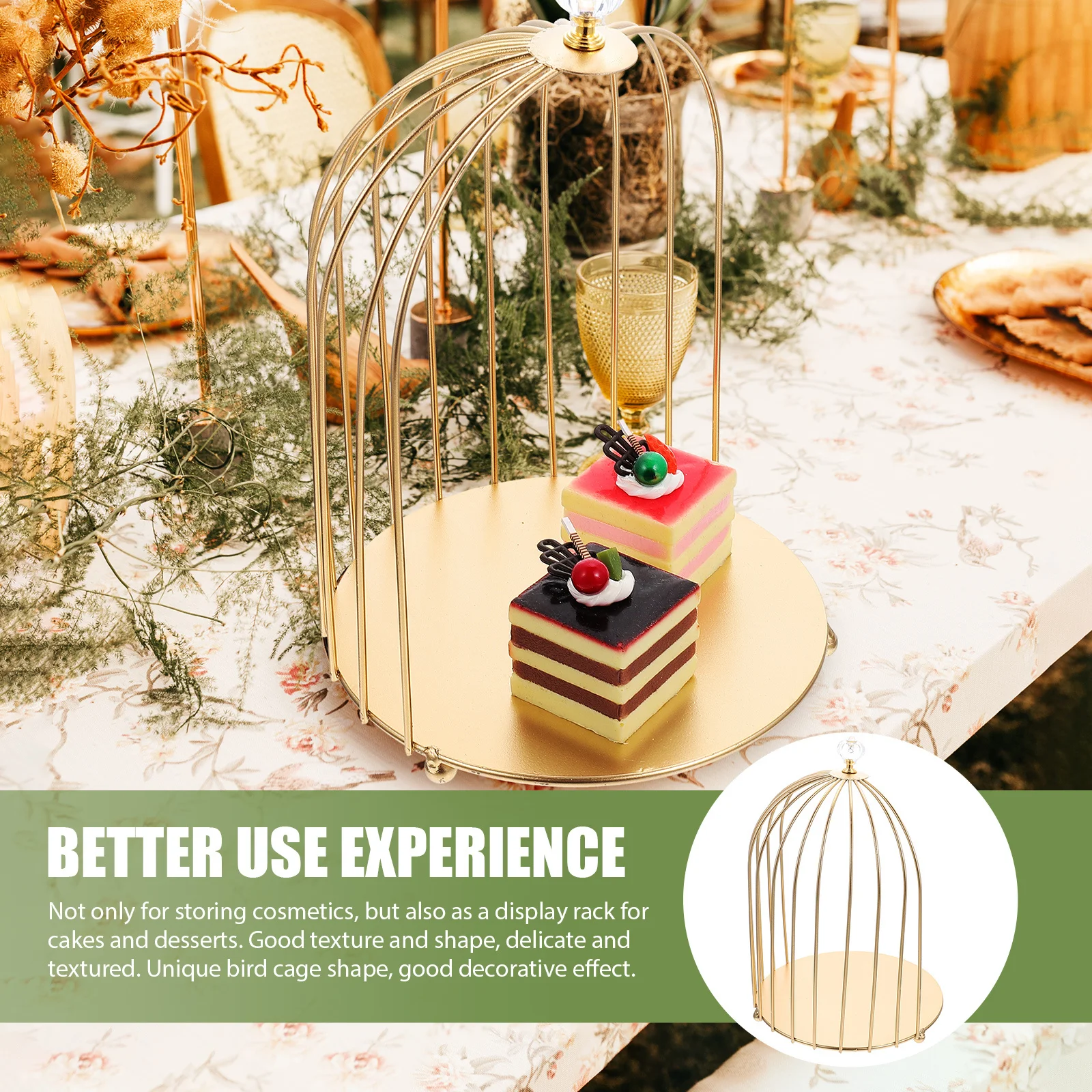 

Delicate Bird Cage Makeup Organizer Multi-Function Stand for Skincare Products and Dessert Display At Home