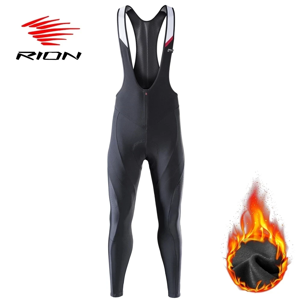 RION Men\'s Winter Thermal Fleece Cycling Bib Pants Mountain Bike Zipper Cycling Tights Pro Team Gel Padded MTB Bike Long Pants