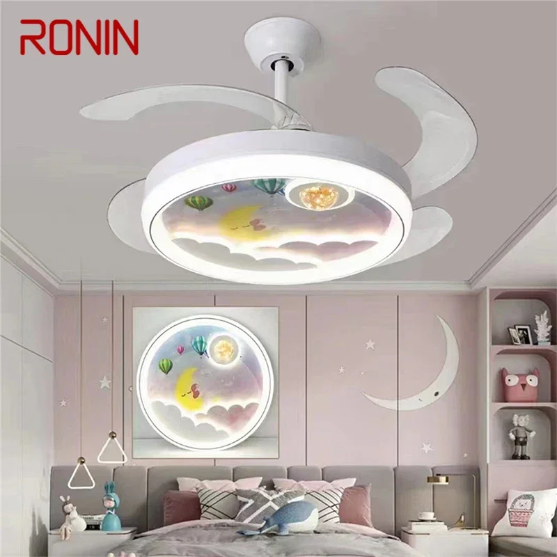 RONIN Nordic Children Stealth Fan Light LED Modern Living room Restaurant Bedroom Ceiling Fan Light Remote Electric Fan Light