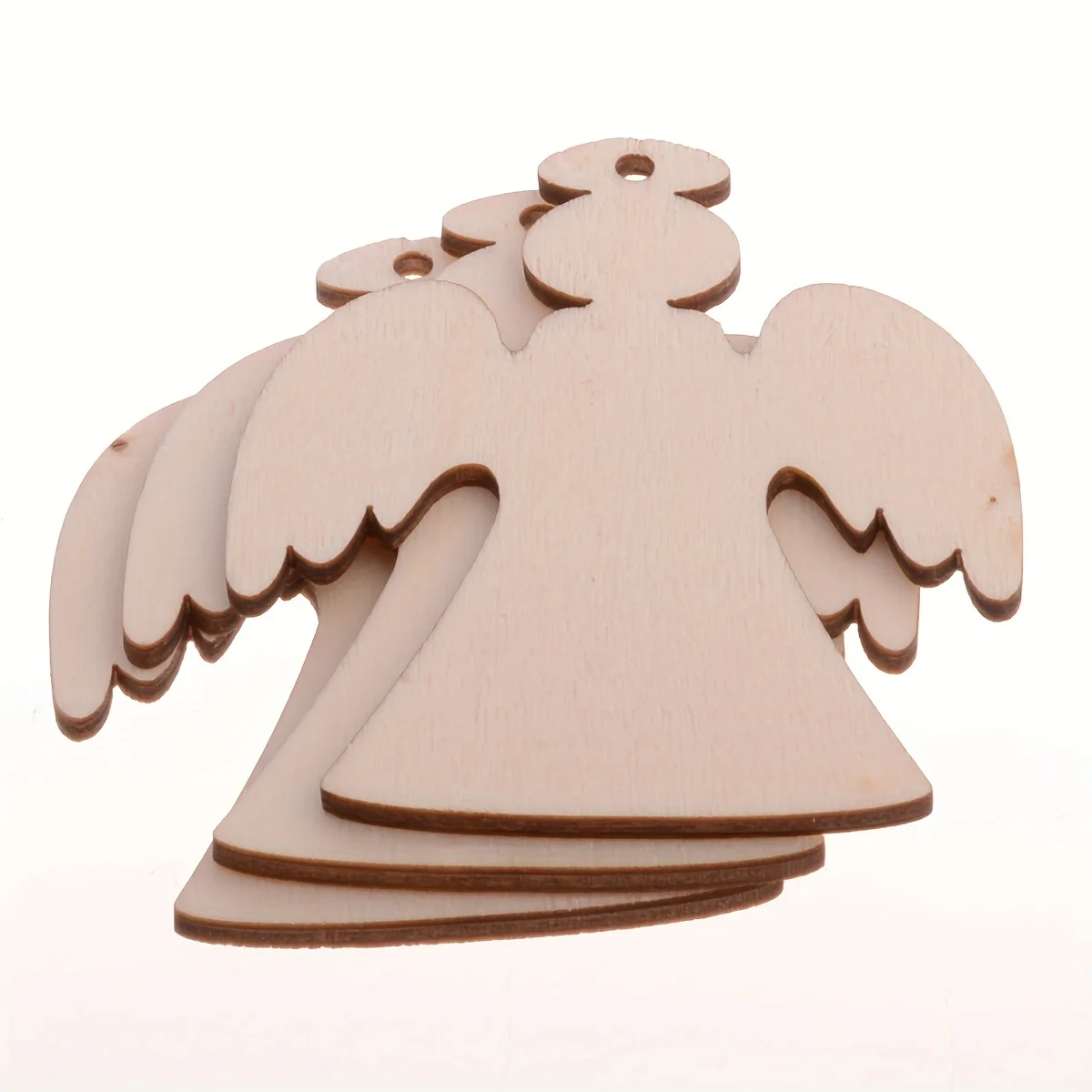 10 قطع خشبية على شكل ملاك القواطع الحرف اليدوية الخشبية الفارغة حلي معلقة مع 3 لفات خيوط لتزيين شجرة عيد الميلاد #3