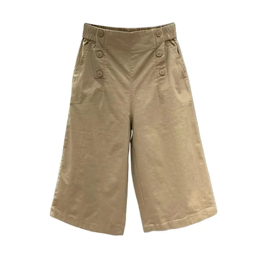 여성의 유행 단색 단추 주머니 느슨한 자른 바지 느슨하고 편안한 캐주얼 하렘 바지