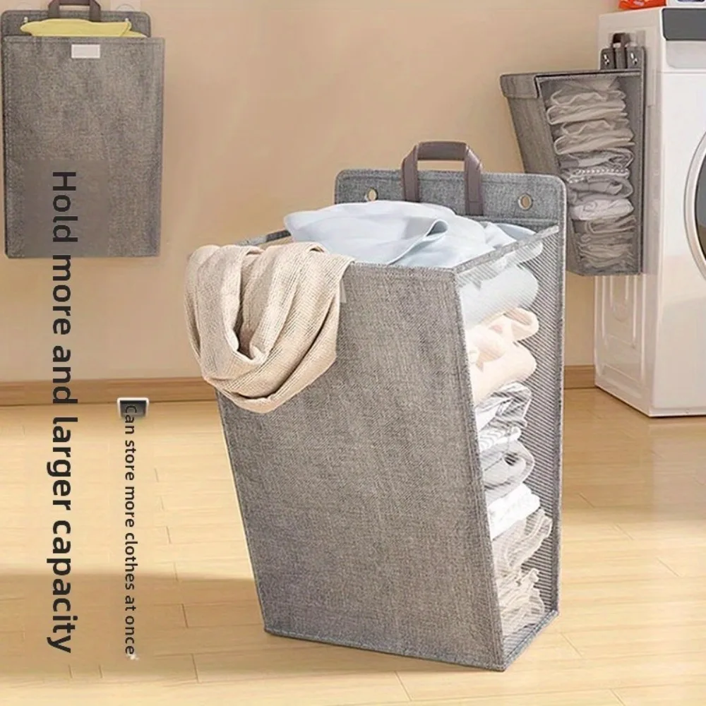 1pc Wall-Mounted Folding Laundry Basket with Lid, Oxford Cloth Space-Saving Storage Bin for Bathroom Bedroom Living Room - view 5
