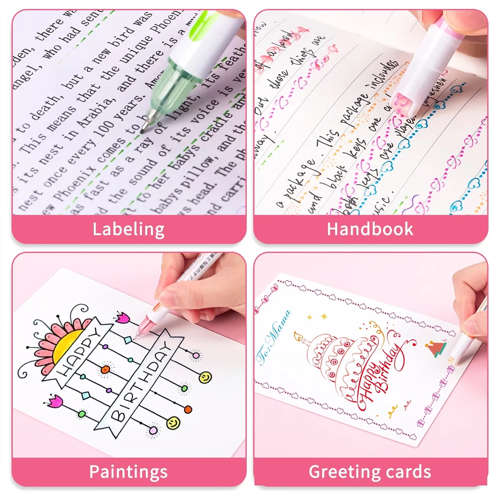 3/6Pcs Kawaii Flowers Line Shaped Highlighter Pens Roller Tip Curve Marker Pens Graffiti Pen Stationery School Office Gifts