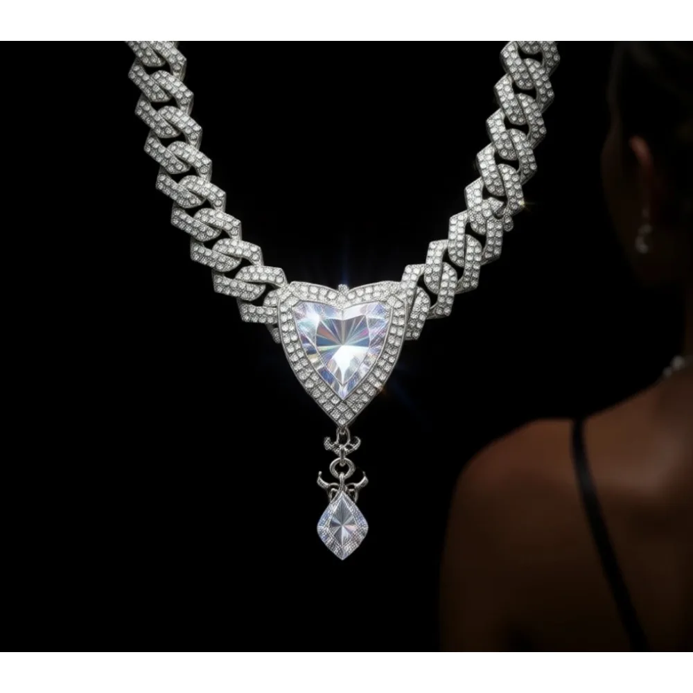 

Мужская серебряная цепочка Cuban Link с бриллиантами, ожерелье в стиле хип-хоп, подарочная коробка для женщин
