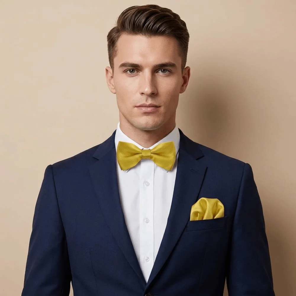 Luxuriöses Einfarbiges Fliegen-Set mit Kragen, Polyester-Einstecktuch-Set, Taschentuch, Vorgefertigte Fliege, Hochzeits-Accessoire-Set, Geschenk – Detail 10