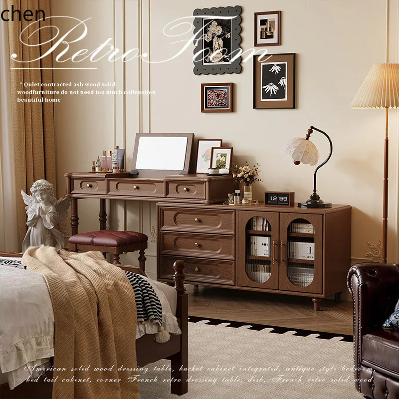 HXL Solid Wood Dressing Table Chest of Drawers Bedroom Bedside Cabinet Corner Makeup Desk