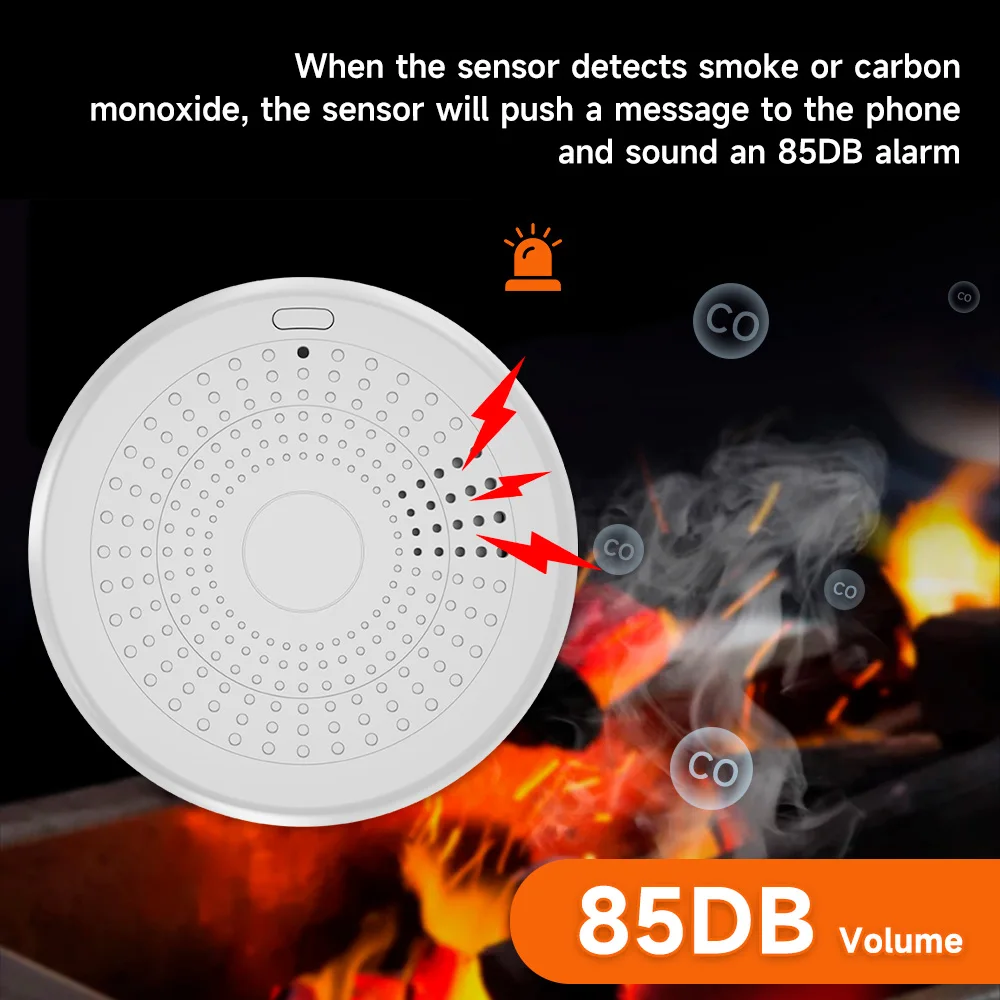 Tuya-Detector de humo 2 en 1 con función WiFi, alarma de monóxido de carbono, Sensor de protección de seguridad para tienda, cocina familiar