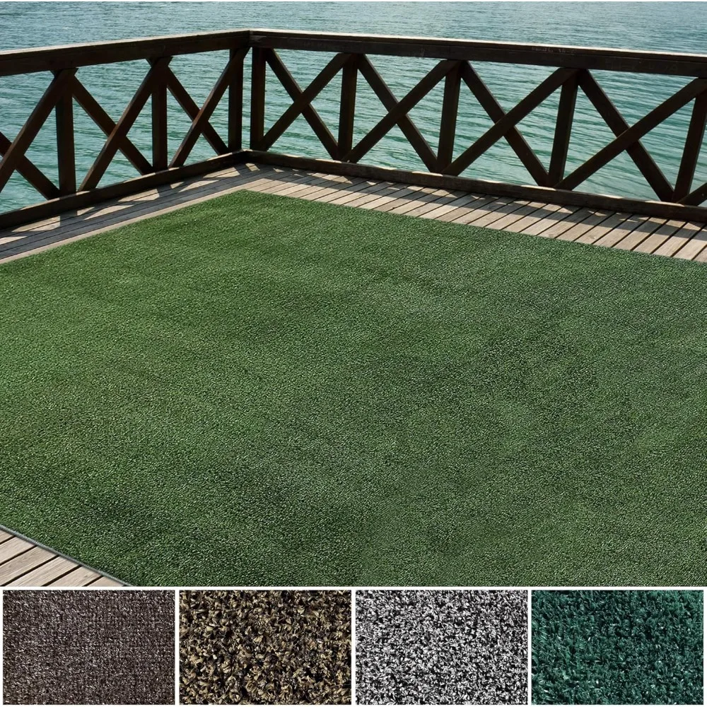 Alfombras y alfombras de césped interior/exterior, hierba sintética en césped verde, hierba artificial de pelo bajo de 12'x9' con bordes preacabados encuadernados