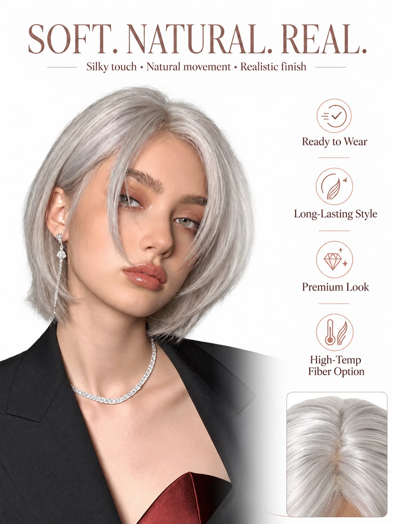 Short Silver Grey Bob Wig Straight Edgy Y2K Synthetic Hair for Women Cosplay Party Daily Hairpiece Halloween Costume Use