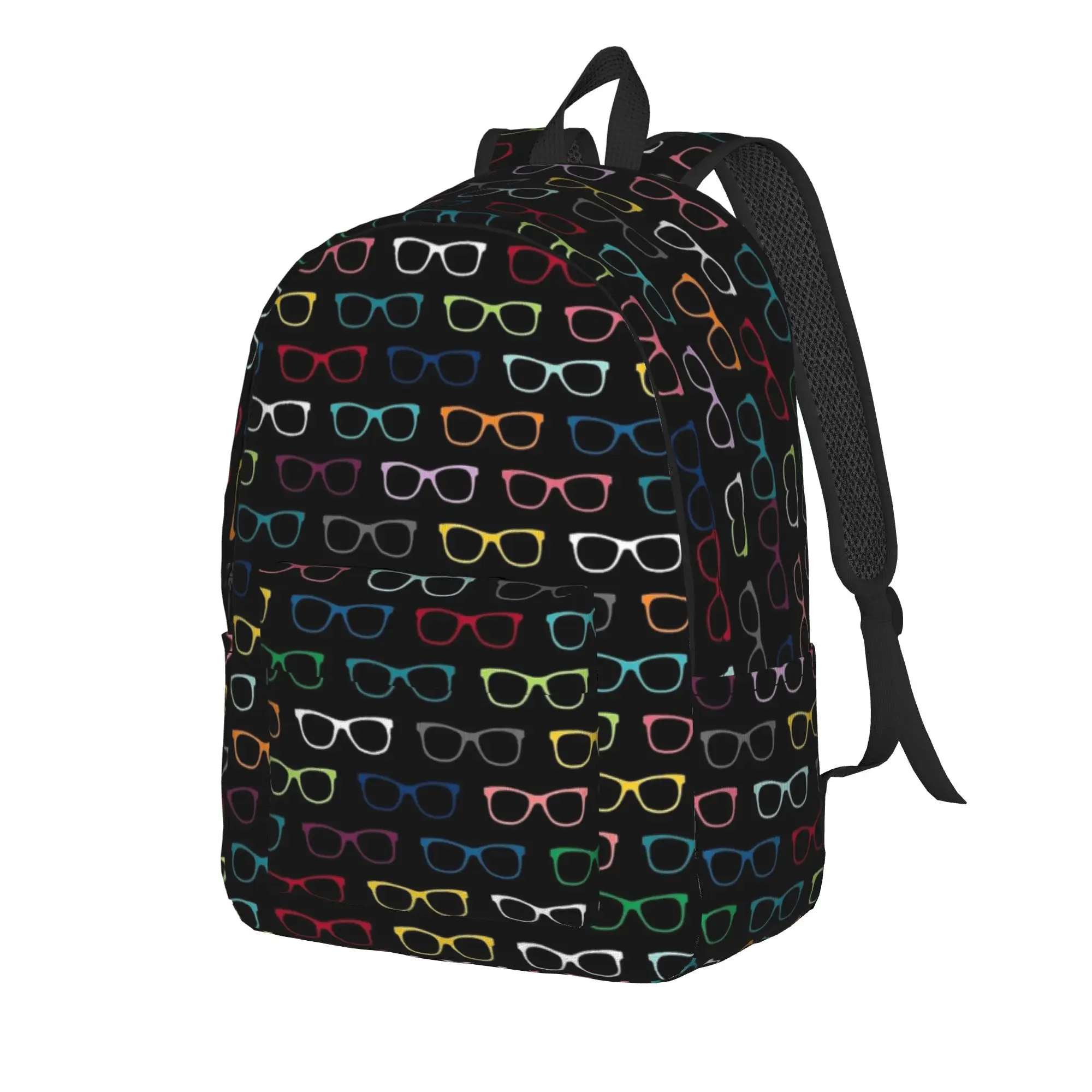 Colorful Hipster Eyeglasses Pattern Backpack Youth  Big Backpacks Polyester Style High School Bags Sport Colorful Rucksack