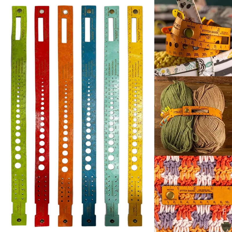 

[YU7-in-1 Leather Measuring Tool Wrist Ruler With Stitch Markers For Knitting, Sewing, Crocheting Multi-Functional Crafting Tool
