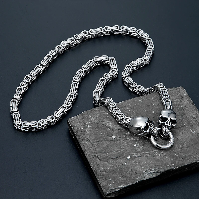 Rock Roll Trendy men's necklace jewellery European and American stainless steel skull Head loop Chain Male emperor Chain pendant