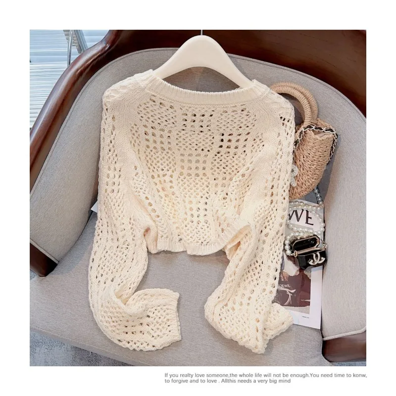 Thin Short Sweater Pullover Women\'s Jumper Korean Fashion Knitted Tops Summer Hollow Out Sexy Casual Streetwear Chic Style N854