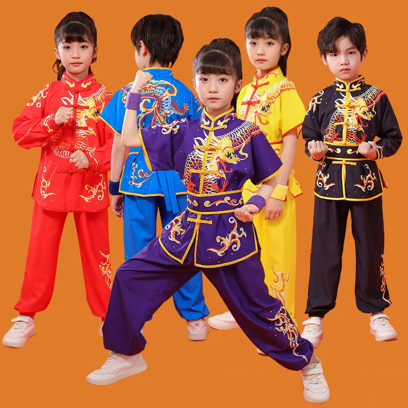 2024 chinese children tai chi wushu clothing martial arts suit kung fu uniform wing chun shaolin dragon print vintage kungfu set