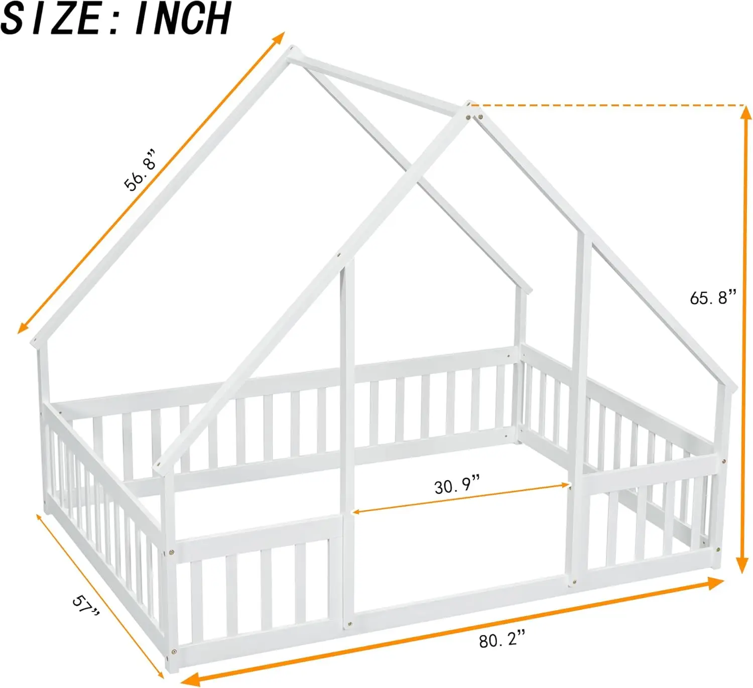 Bellemave Full Floor Bed For Kids, Girls, Boys, Wood House Bed Frame, House Floor For Kids, Full Size Montessori Floor