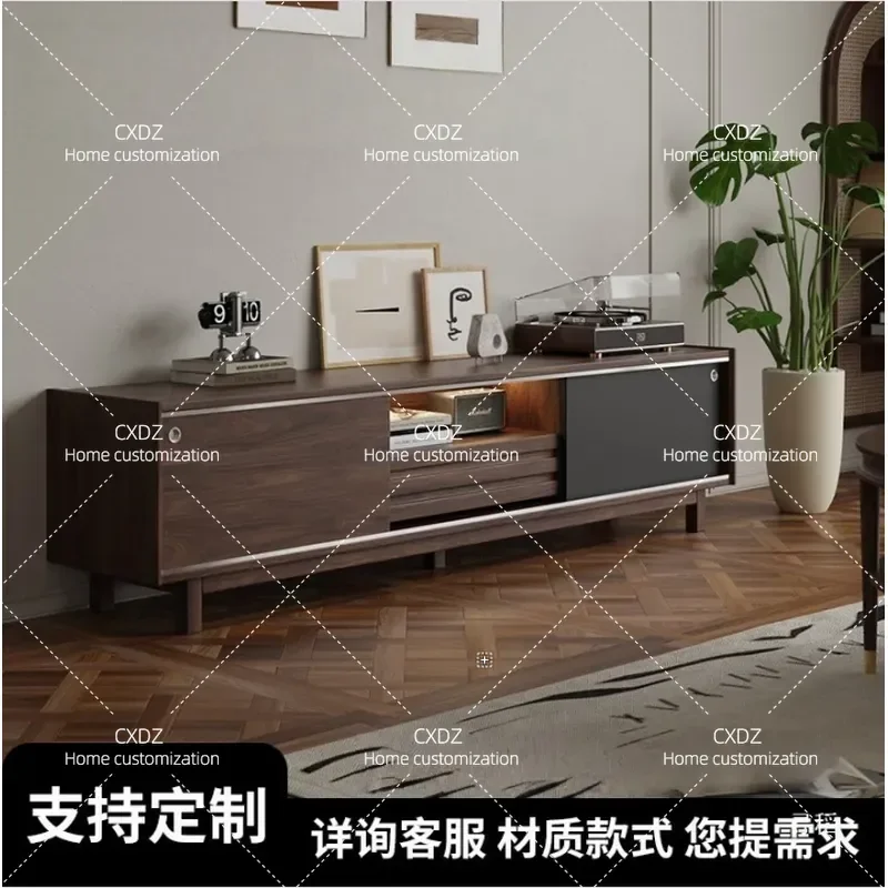 North American Black Walnut TV Cabinet Living Room Combination Coffee Table Fashion Multi Functional Locker Retro Solid Wood