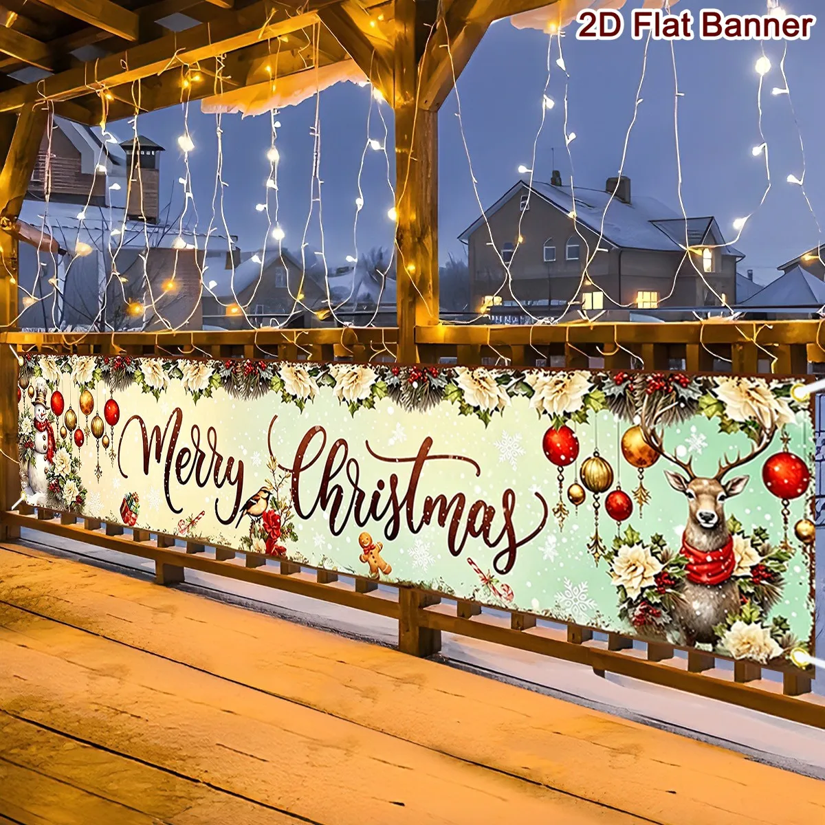 Vintage Christmas Banner 200*40cm Reindeer Print Polyester Backdrop Indoor Outdoor Home Party Decor Christmas Decorations 2026