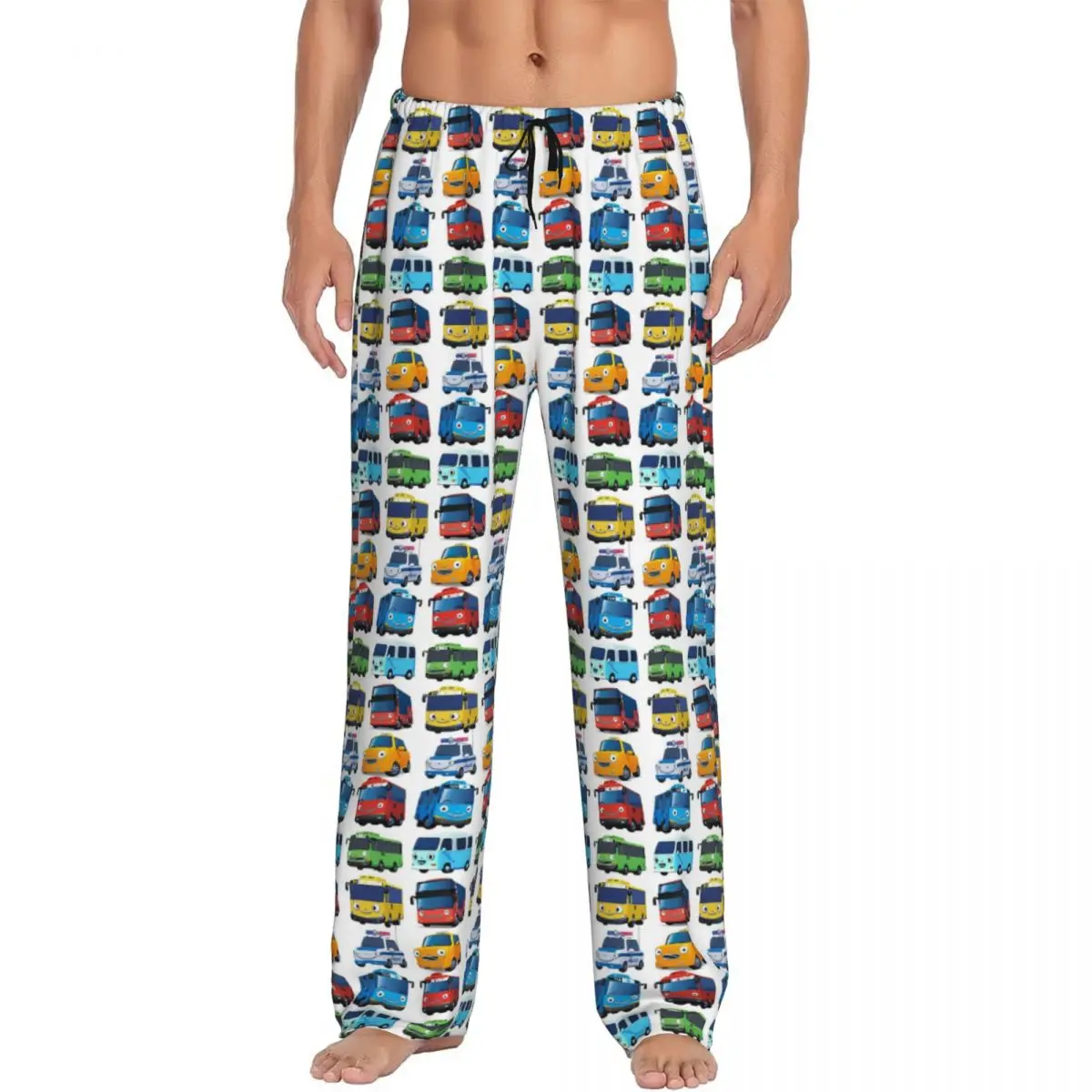 Custom Tayo The Little Bus Cartoon Pajama Pants Men Sleepwear Sleep Lounge Bottoms with Pockets