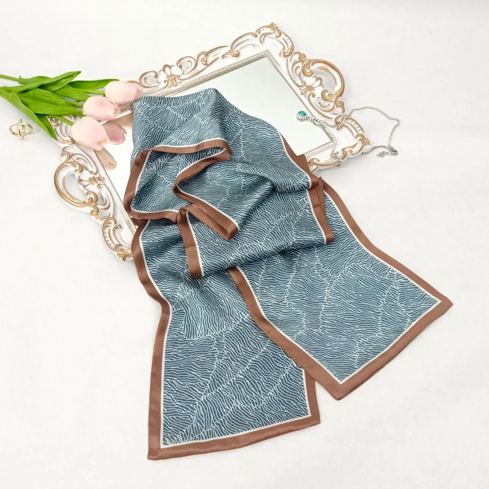 

100% Mulberry Silk Women's New Korean Spring/Summer Layered Double Sided Silk Thin Narrow Ribbon Long Scarf