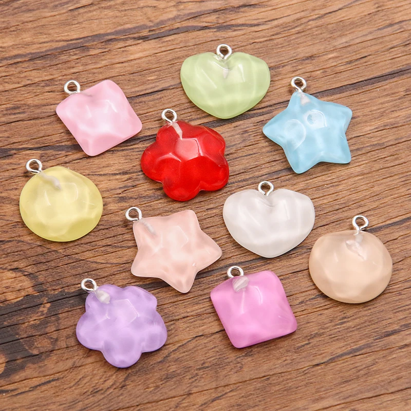 10Pcs 5 Style Mix Color Heart Star Round Flower Earring Charms Diy Findings 3D Keychain Bracelets Pendant For Jewelry Making