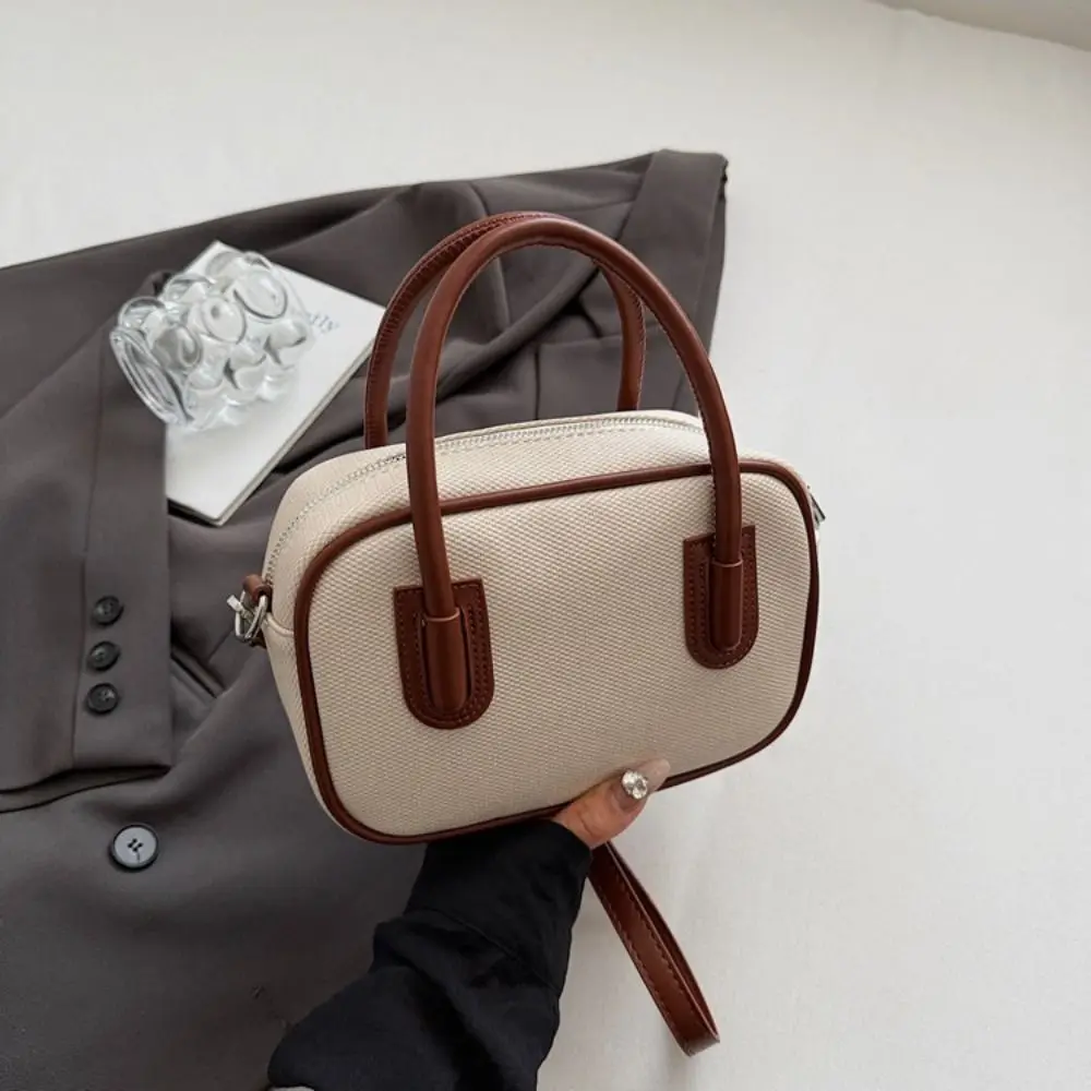 

High Quality Leather PU Bowling Bag Korean Style Solid Color Boston Tote Bag French Style Minority Design